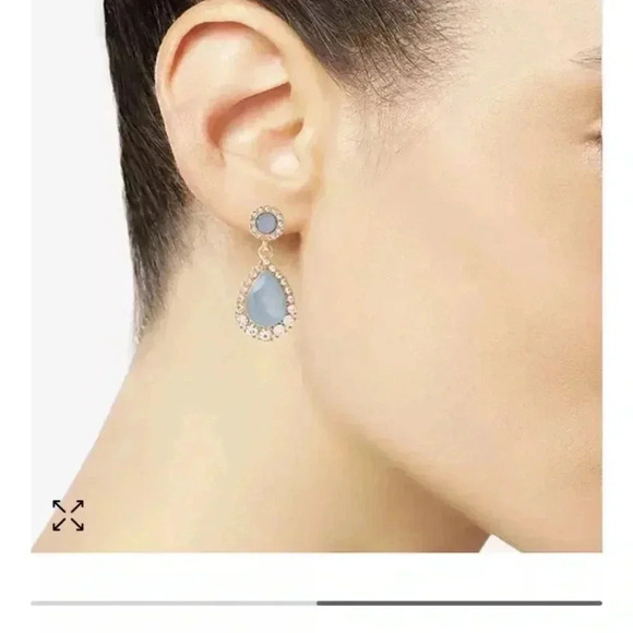 Pave’ Crystal & Stone Drop Earrings Purple Stone Tear Drop NWT - Picture 3 of 4